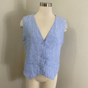 Quince Womens Medium Blue 100% Linen Button Up Vest